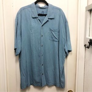 100% Silk Tommy Bahama Mens Hawaiian Shirt Textured Pattern Size XXL Color Blue